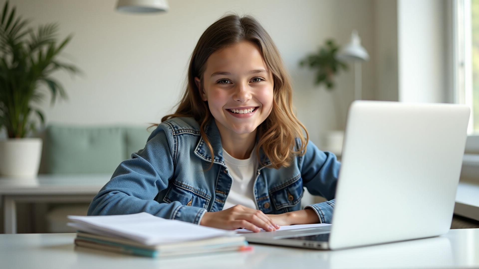 Élève épanouie et confiante grâce aux cours particuliers en ligne Skoolup - Soutien scolaire personnalisé